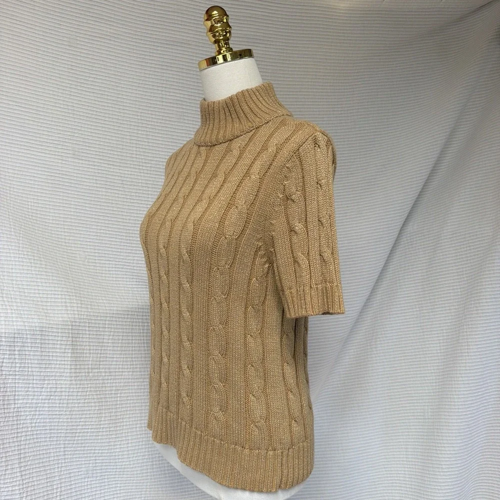 Liz Claiborne Sweater Women Gold S Petite Pullover Turtleneck Short Sleeve